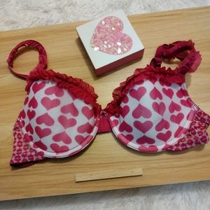 Heart Ruffle Trim Print Bra Pink/White 34B